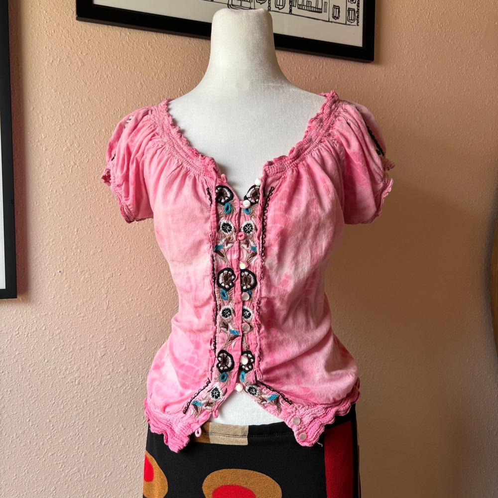 2000s Y2K Boho Fairy Pink Blouse